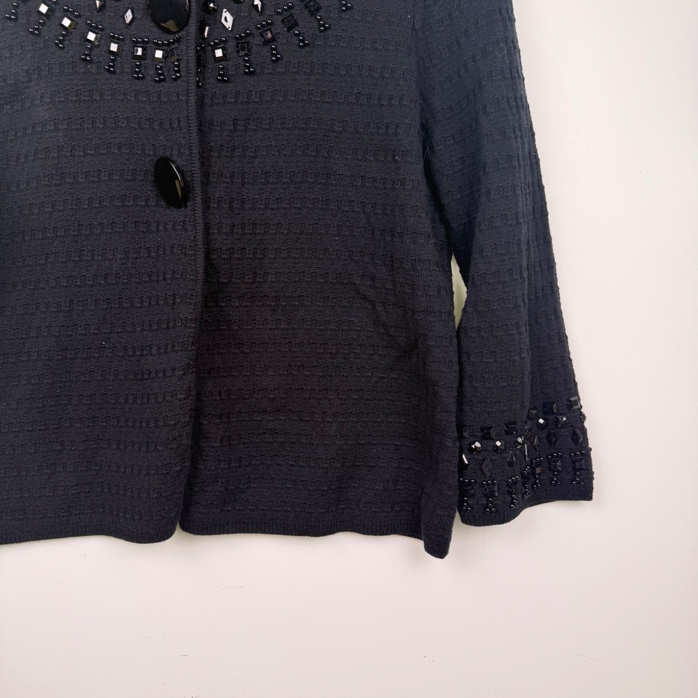 Ruby Rd Black Beaded Rhinestone Textured Knit Cardigan Sweater Large - Picture 5 of 9